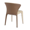 White genuine leather brown matte painted feet chairs